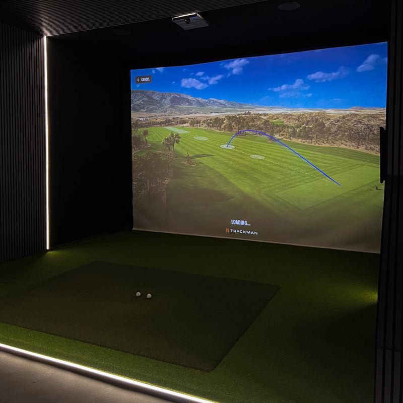 A TrackMan simulator bay at Bunkerbay